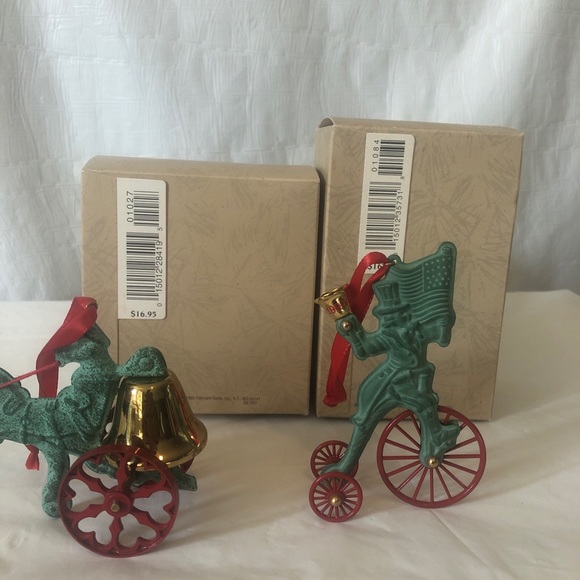 Hallmark Turn of Century die cast toy brass bell ornaments Uncle Sam and Fireman - Picture 8 of 10